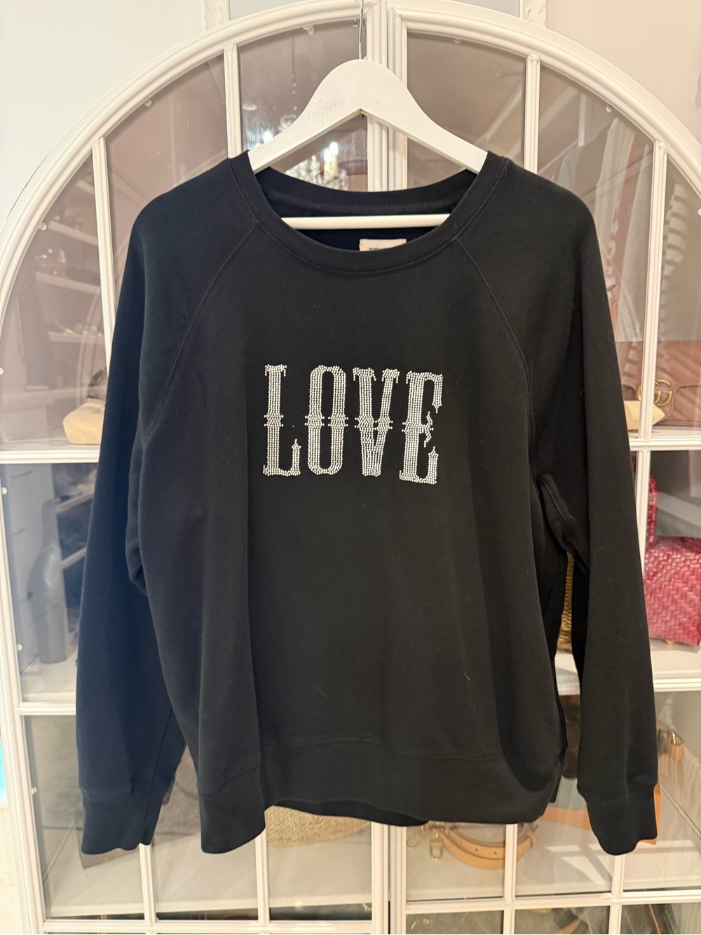 Zadig & Voltaire Black Crewneck Sweatshirt with Rhinestone “LOVE”